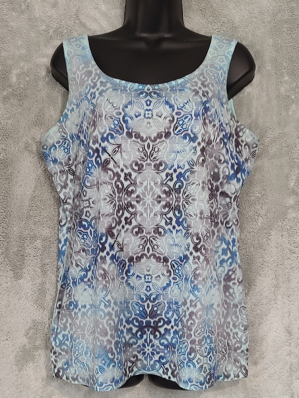 Source Unknown Blue and Gray Printed Tank Top